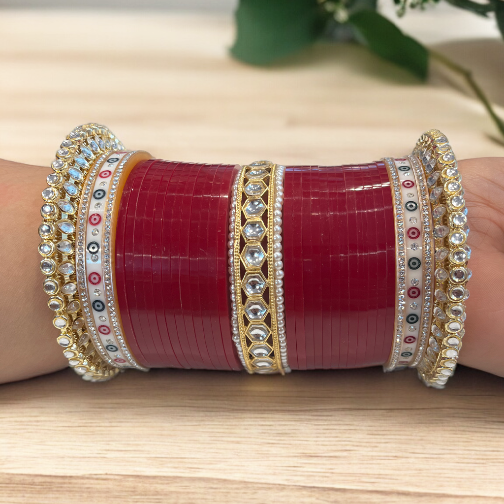 Kundan Red Chuda Set