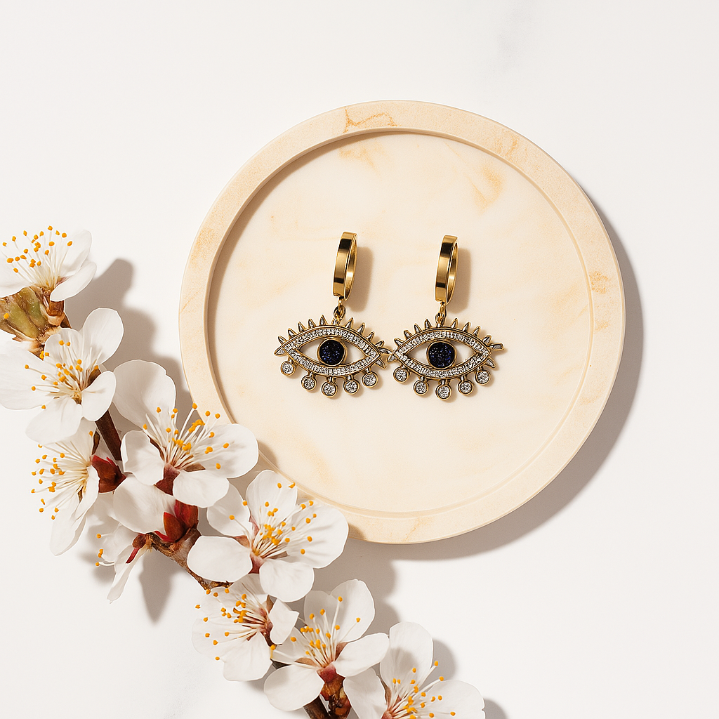 18k Gold Evil Eye Hoop Earrings