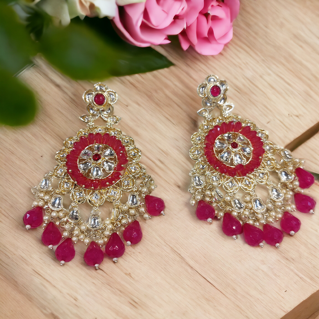 Red Chandbali Kundan Earrings