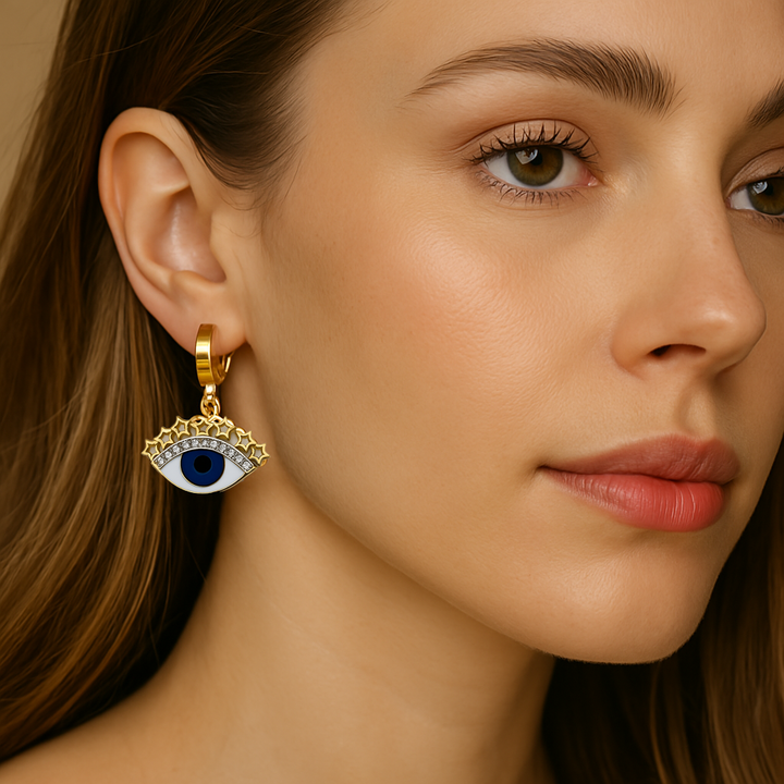 18k Gold Evil Eye Hoop Earrings