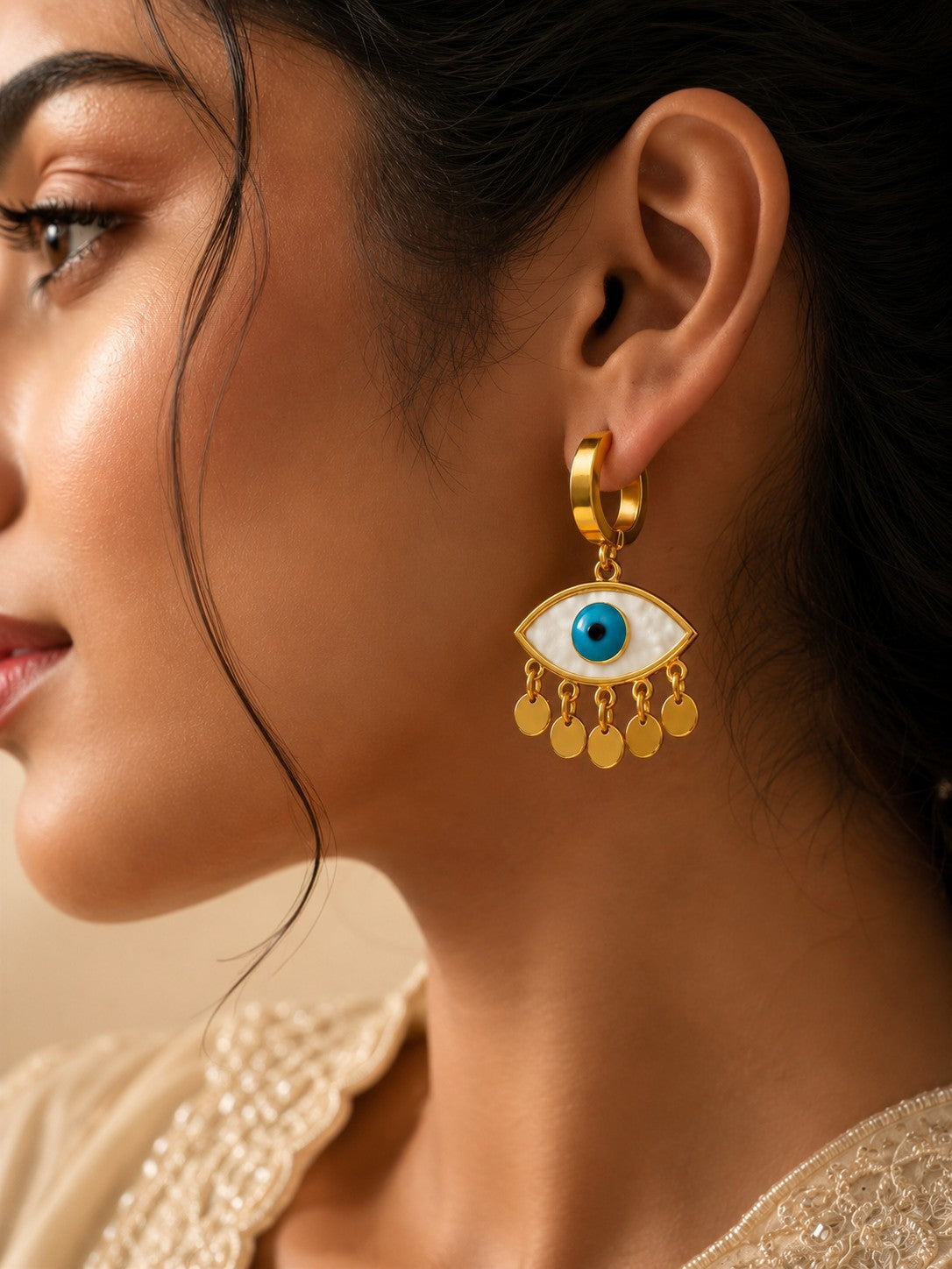18k Gold Evil Eye Hoop Earrings