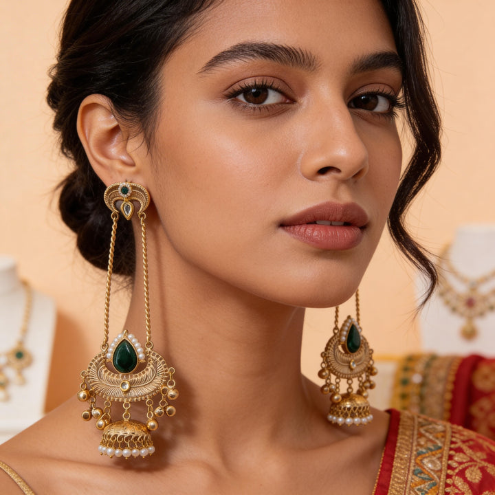 Leaf Kashmiri Jhumki Earrings
