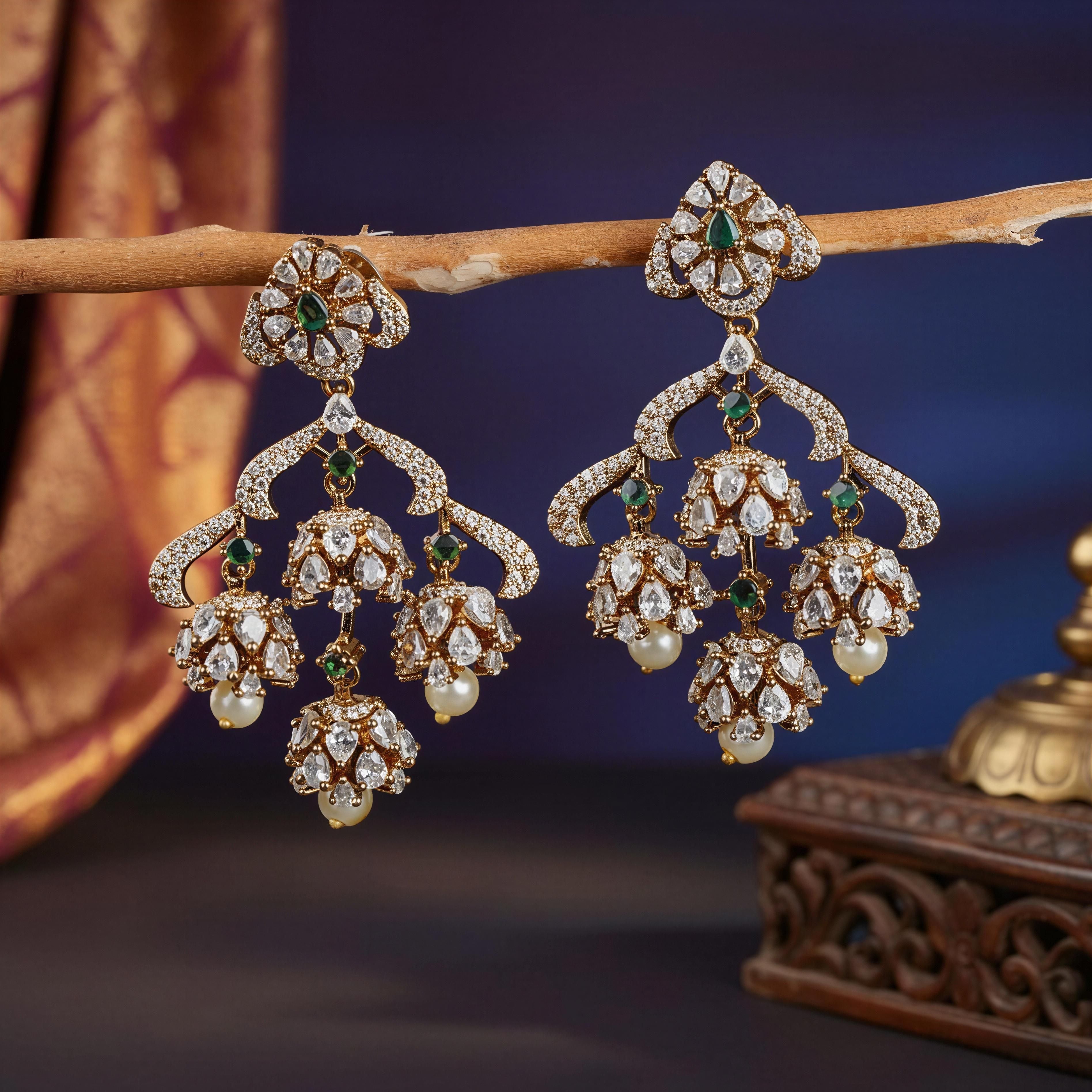 Luxury Emerald & Pearl Kundan Chandbali Earrings