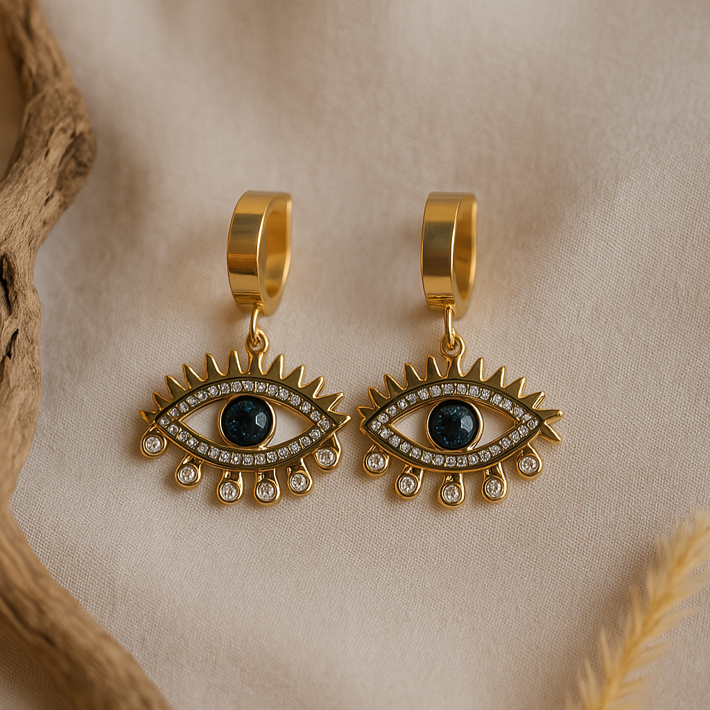 18k Gold Evil Eye Hoop Earrings