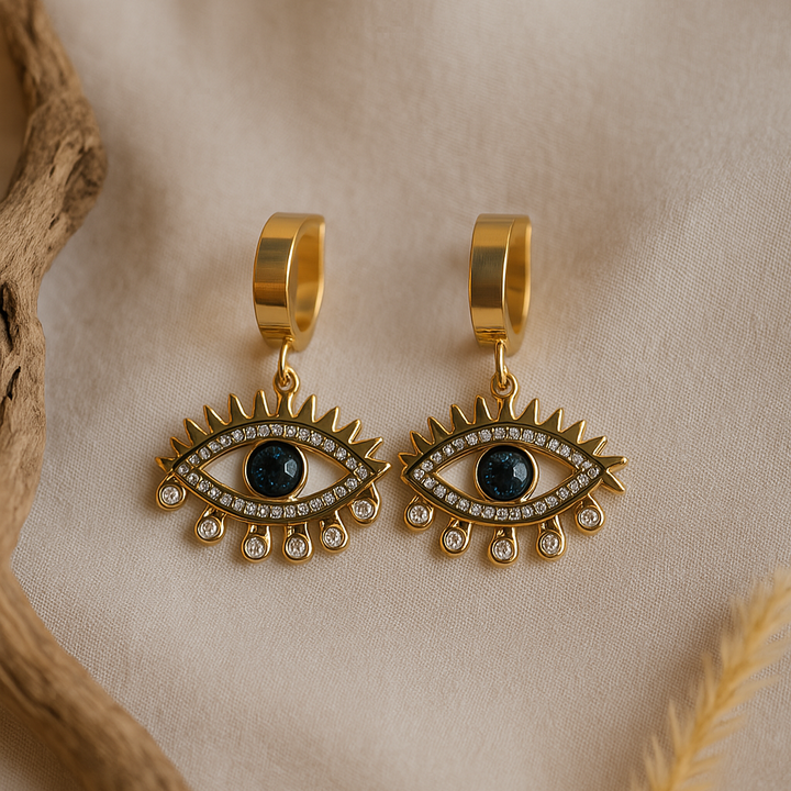 18k Gold Evil Eye Hoop Earrings