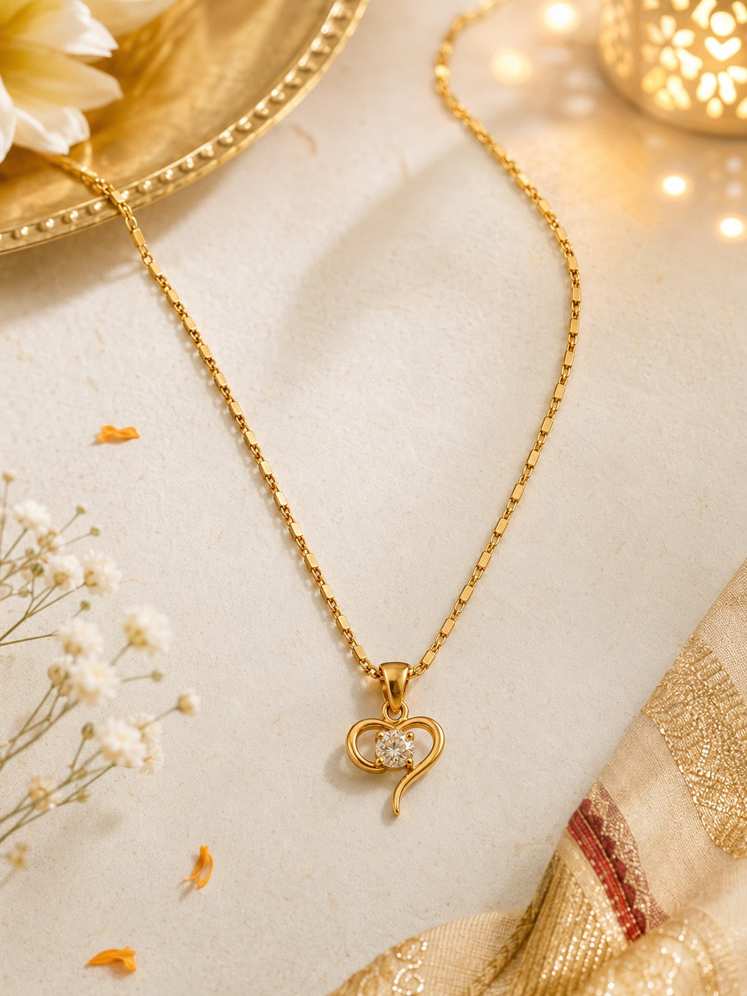 Half Heart Drop Chain Pendant Set