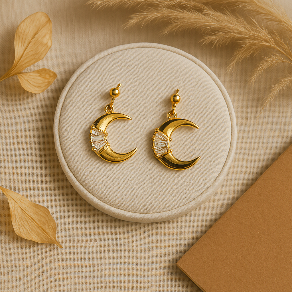 18k Gold Moon Stud Earrings