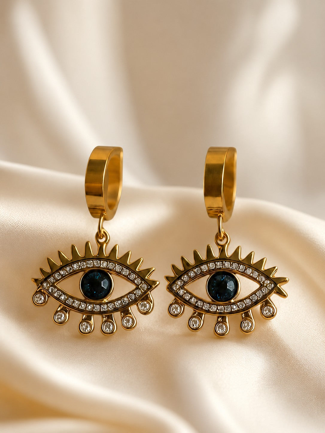18k Gold Evil Eye Hoop Earrings