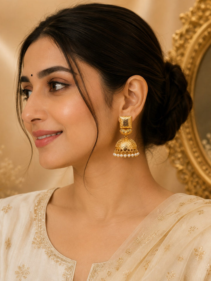 Pearl Stud Jhumka Earrings