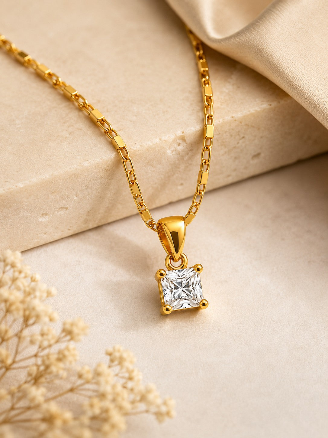 Princess Cut Chain Pendant Set