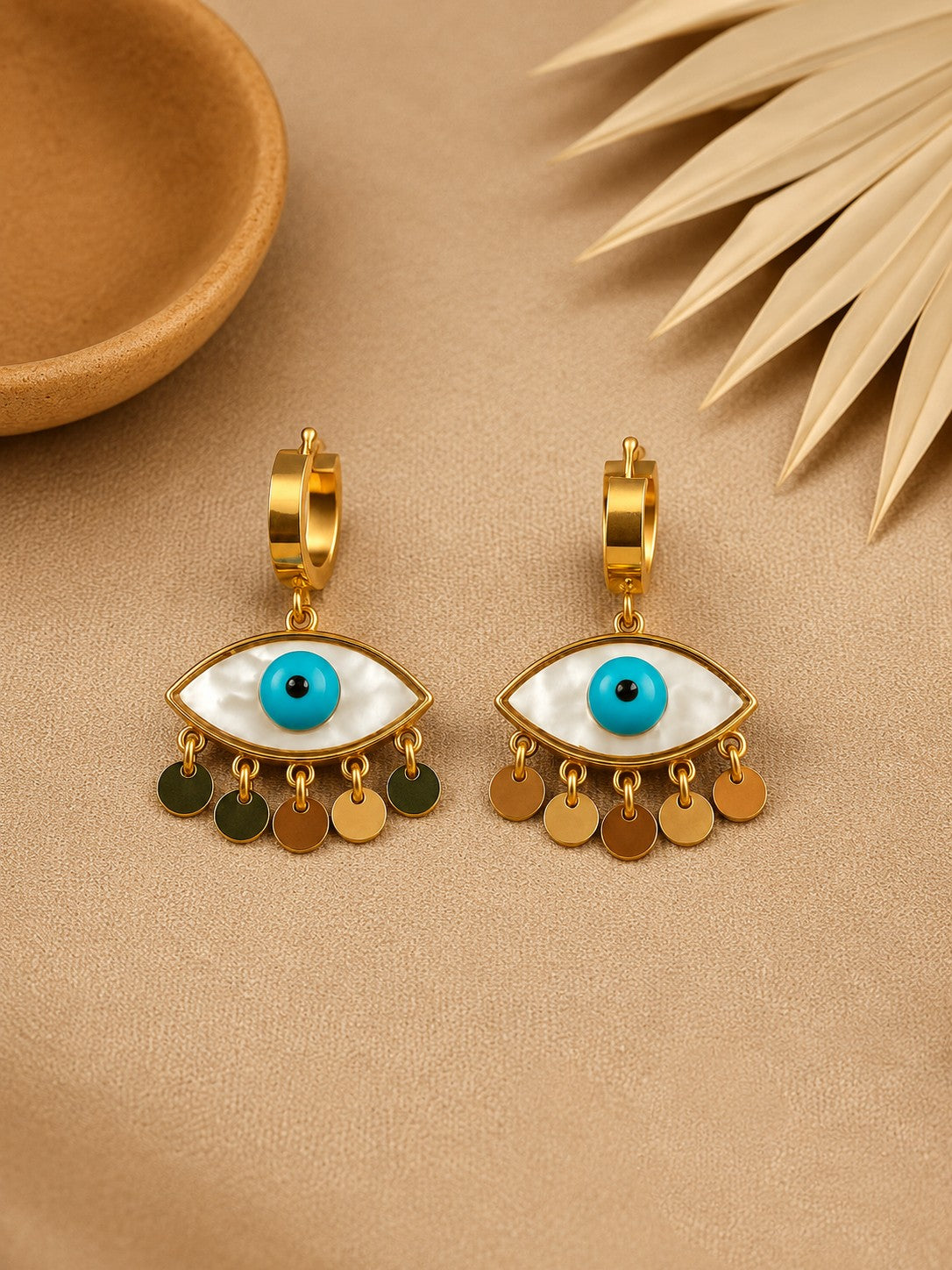 18k Gold Evil Eye Hoop Earrings