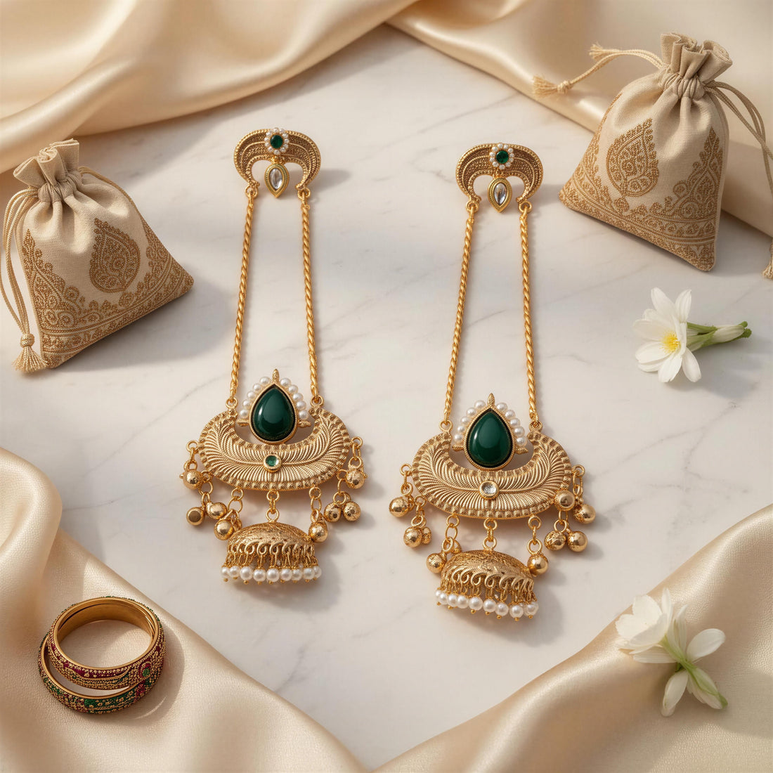 Leaf Kashmiri Jhumki Earrings