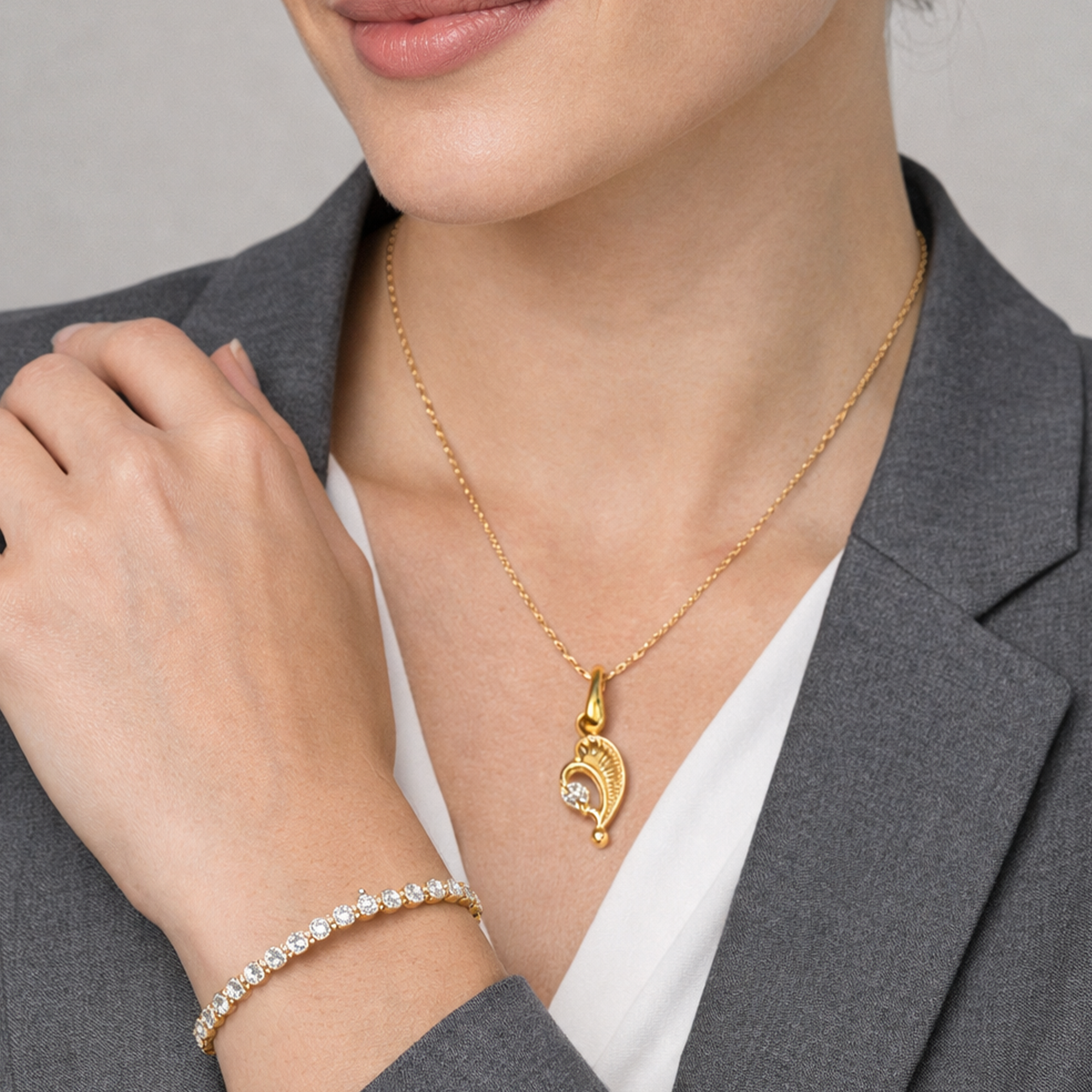 Leaf Heart Chain Pendant Set