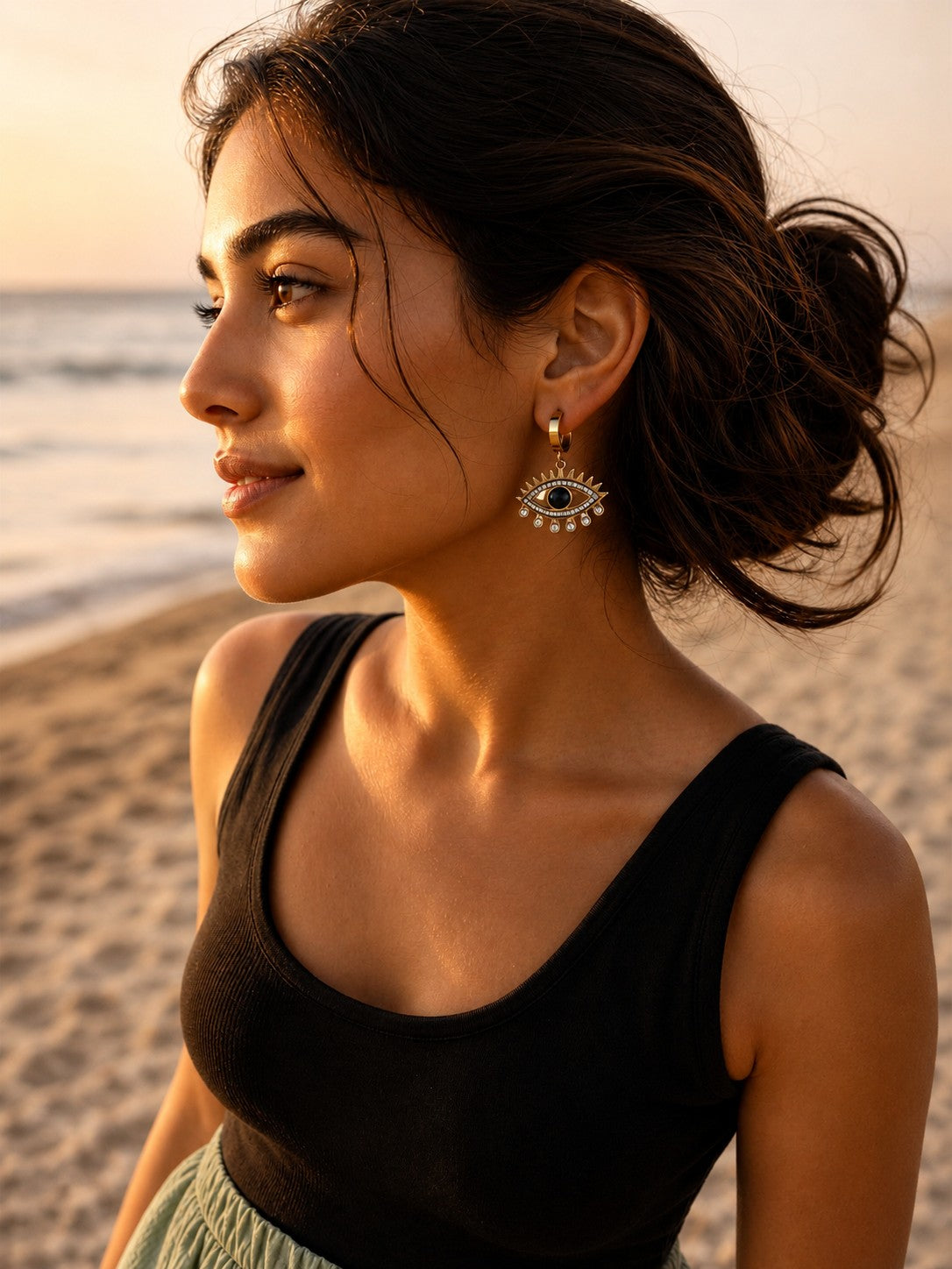18k Gold Evil Eye Hoop Earrings