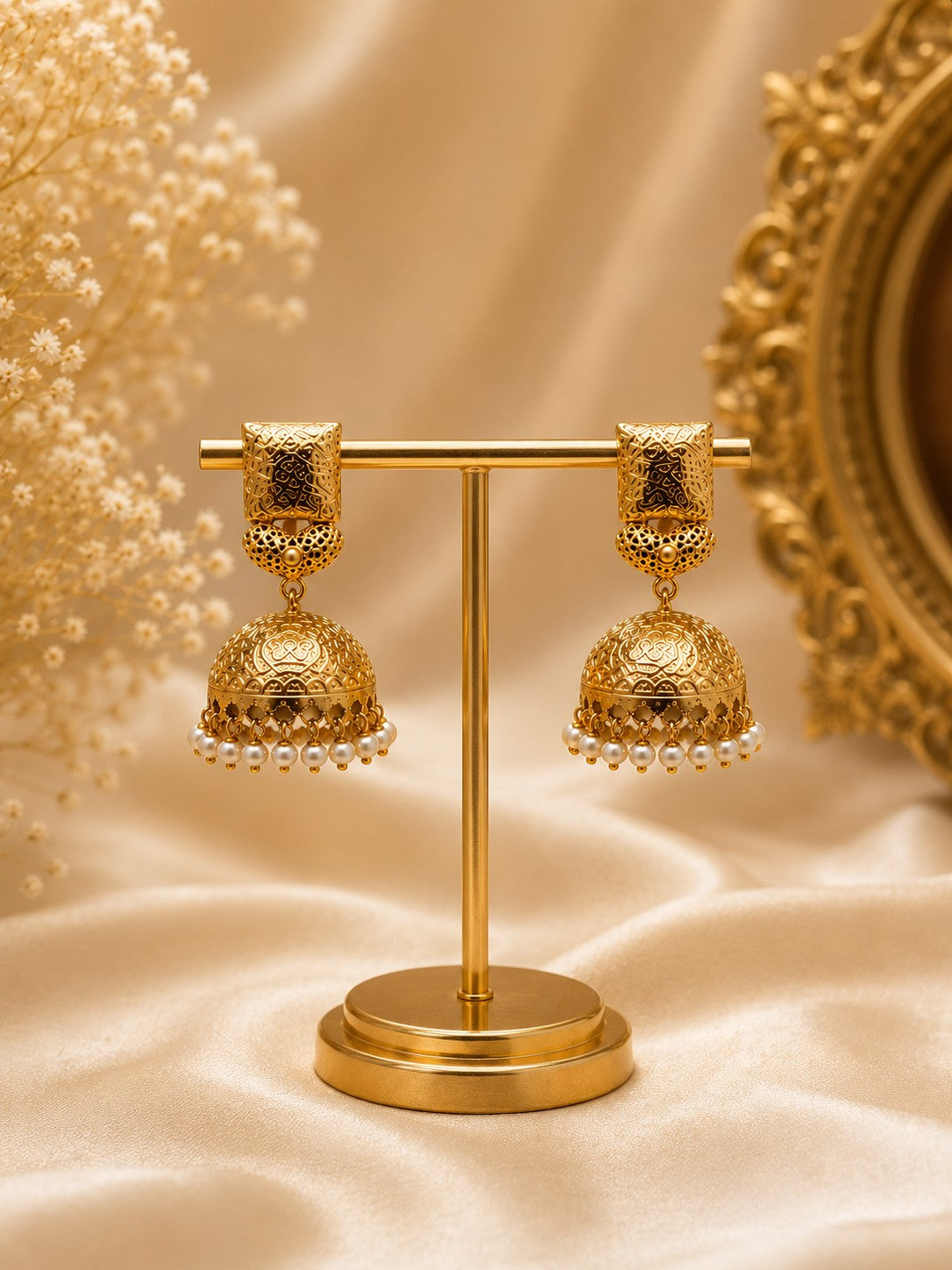 Pearl Stud Jhumka Earrings
