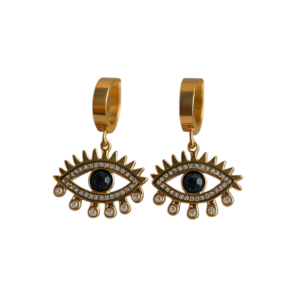 18k Gold Evil Eye Hoop Earrings