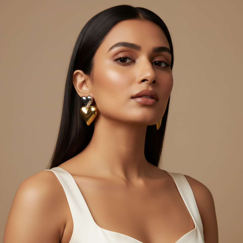 Double Heart Stud Earrings