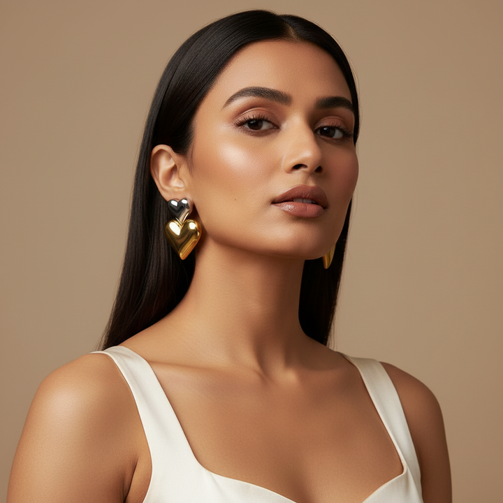 Double Heart Stud Earrings