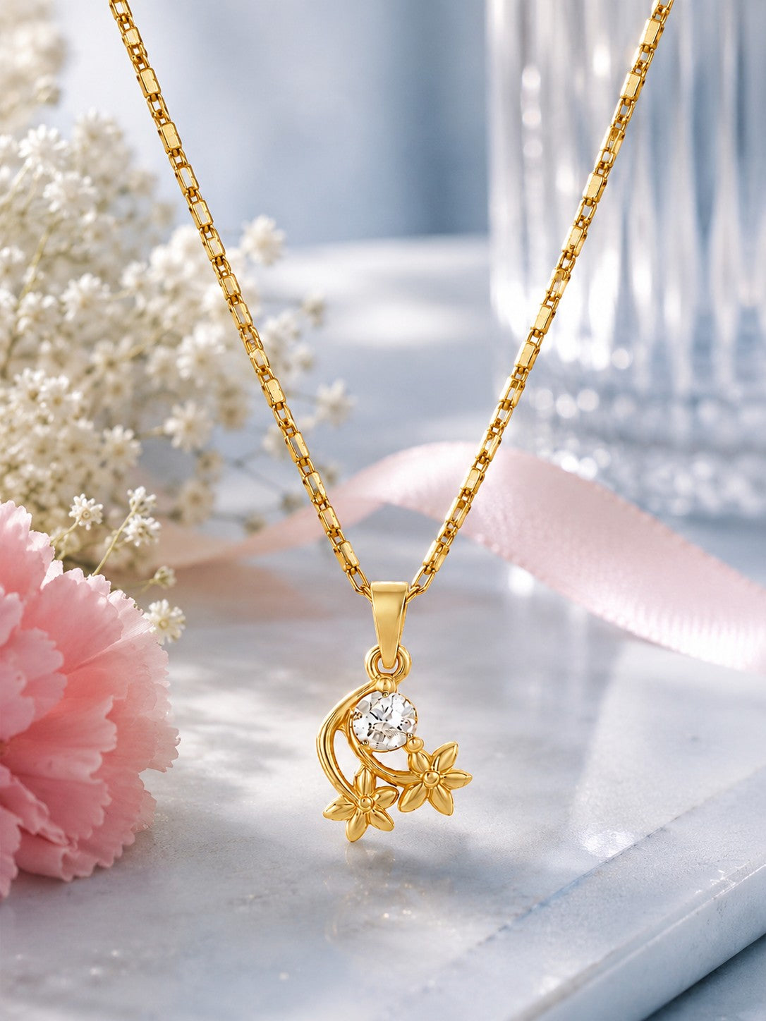 Flower Drop Chain Pendant Set