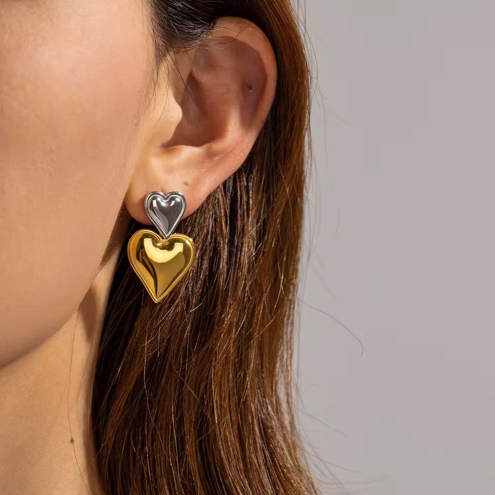 Double Heart Stud Earrings
