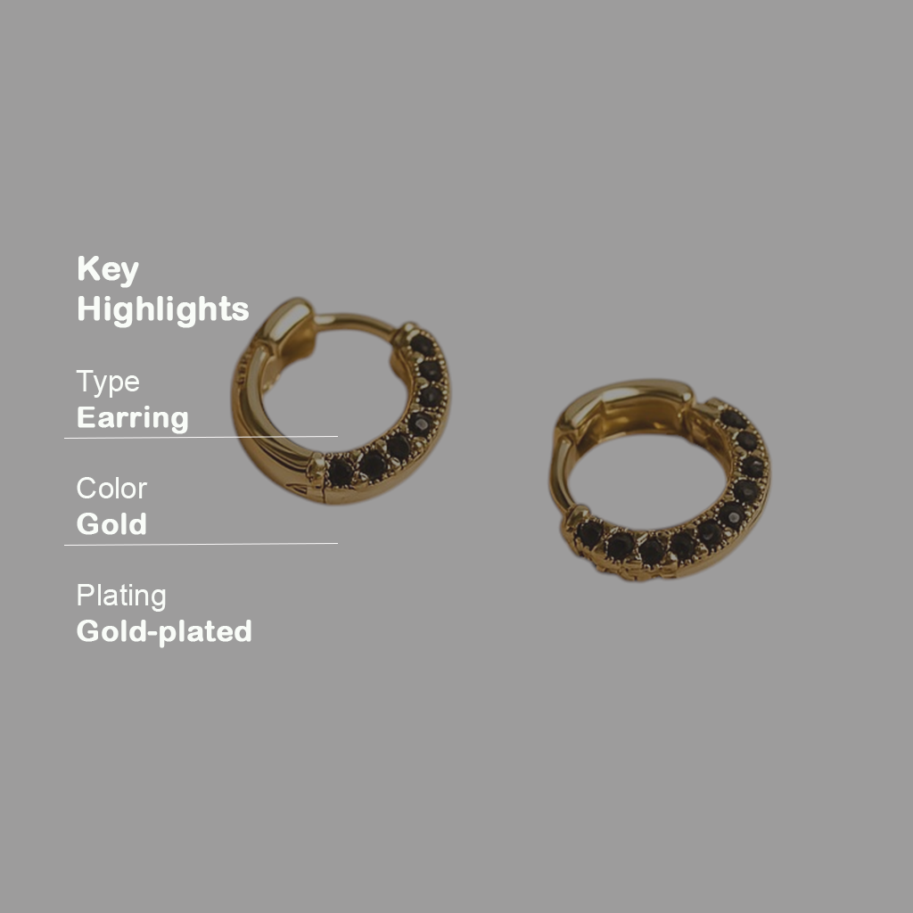 18k Gold Black Minimal Hoop Earrings