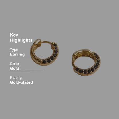 18k Gold Black Minimal Hoop Earrings