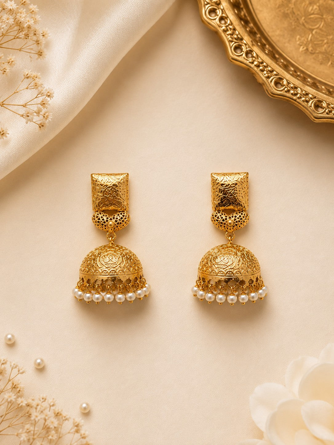 Pearl Stud Jhumka Earrings