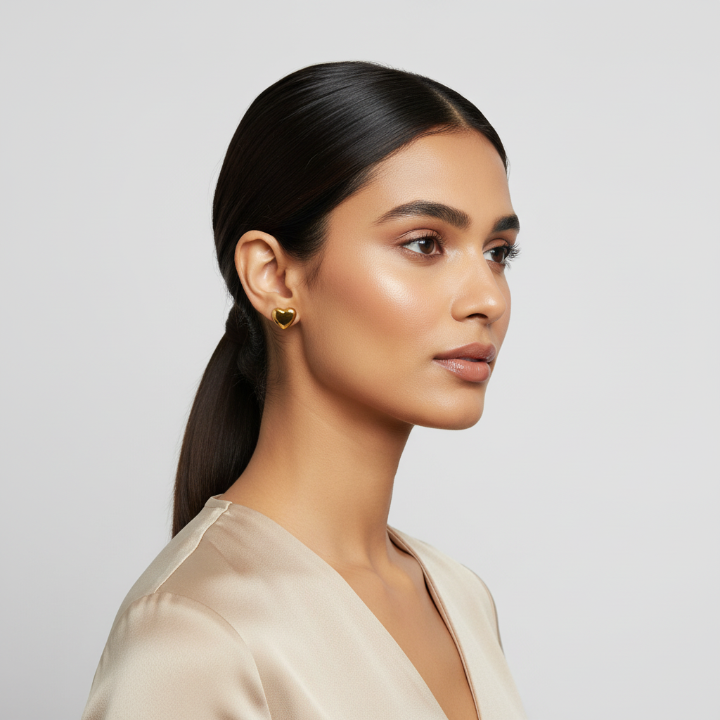 18k Gold Heart Stud Earrings