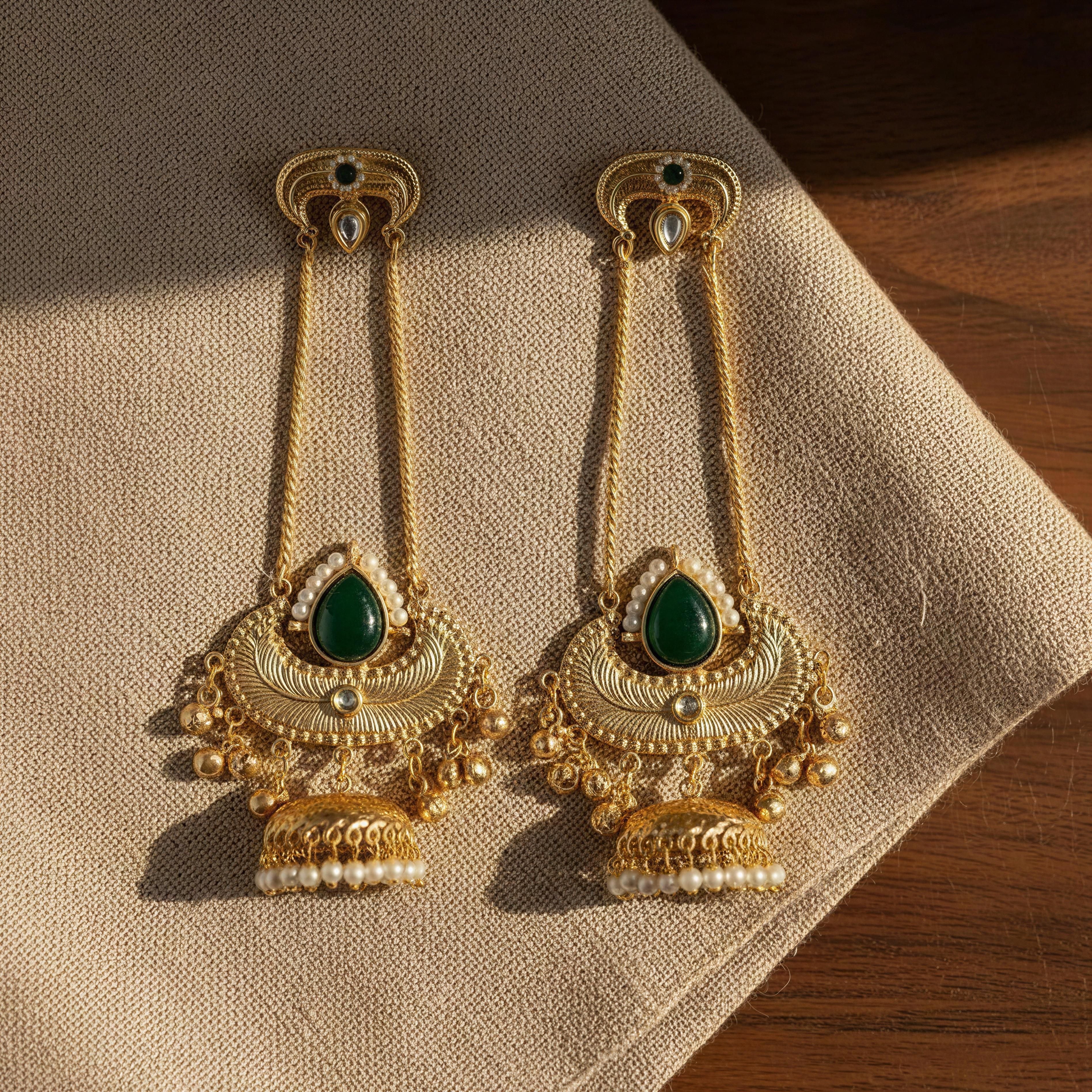 Leaf Kashmiri Jhumki Earrings