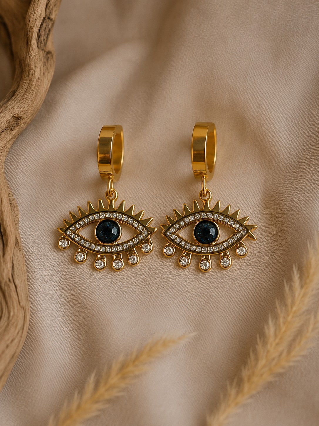 18k Gold Evil Eye Hoop Earrings