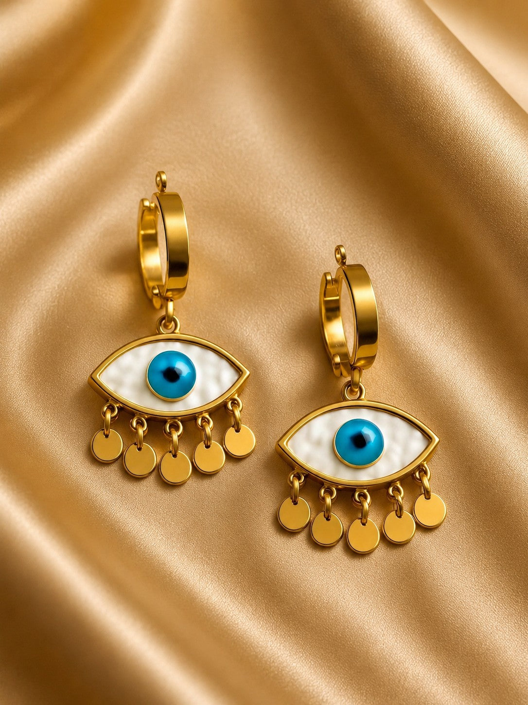 18k Gold Evil Eye Hoop Earrings