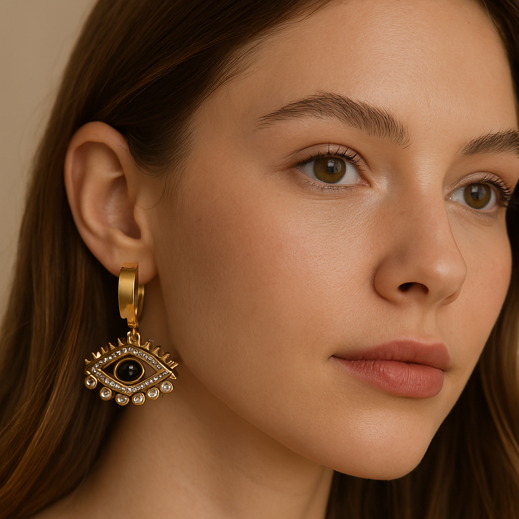 18k Gold Evil Eye Hoop Earrings