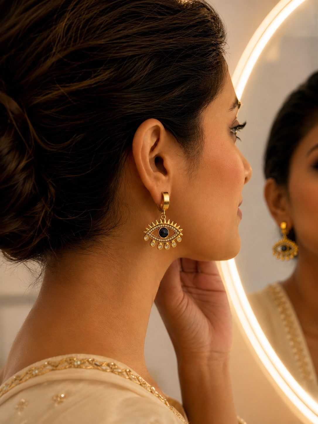18k Gold Evil Eye Hoop Earrings