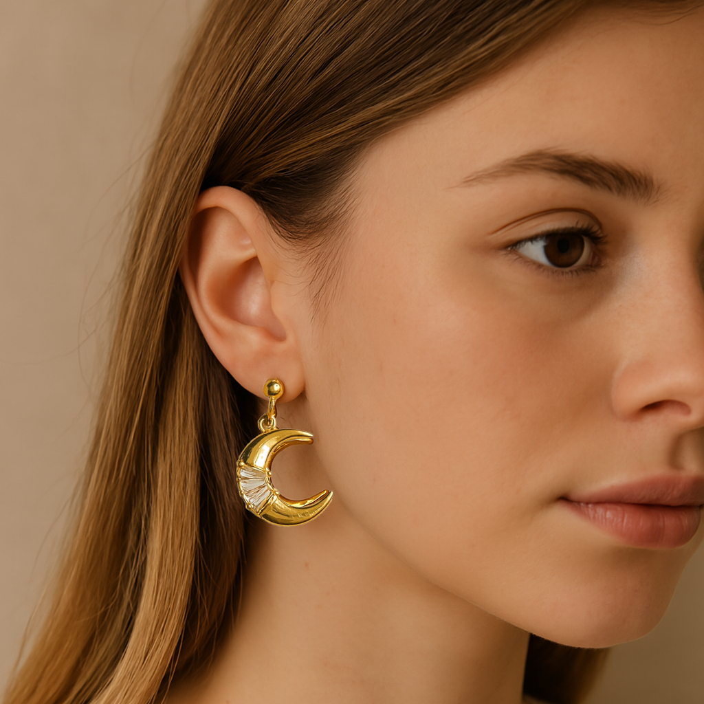 18k Gold Moon Stud Earrings
