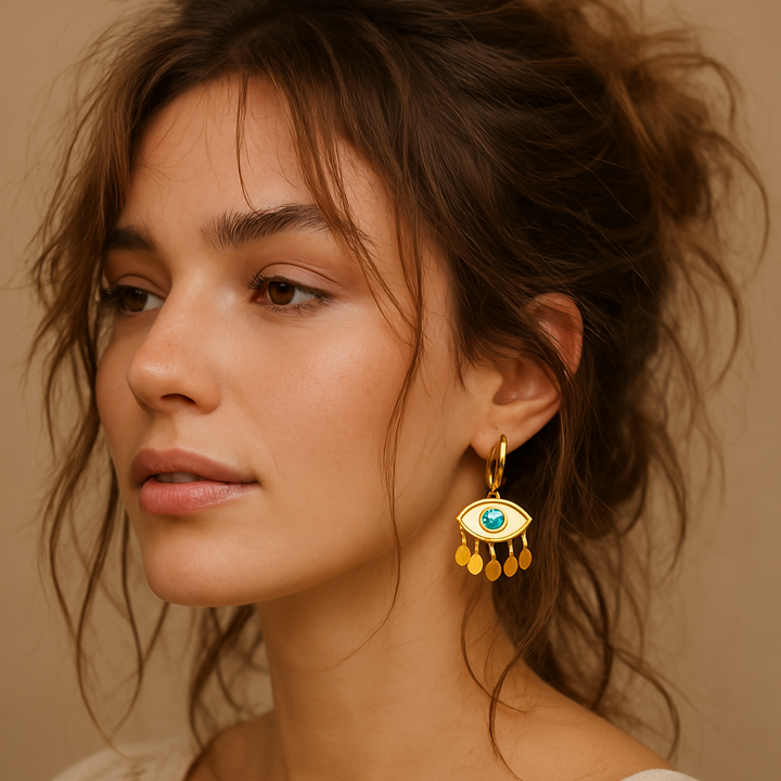 18k Gold Evil Eye Hoop Earrings