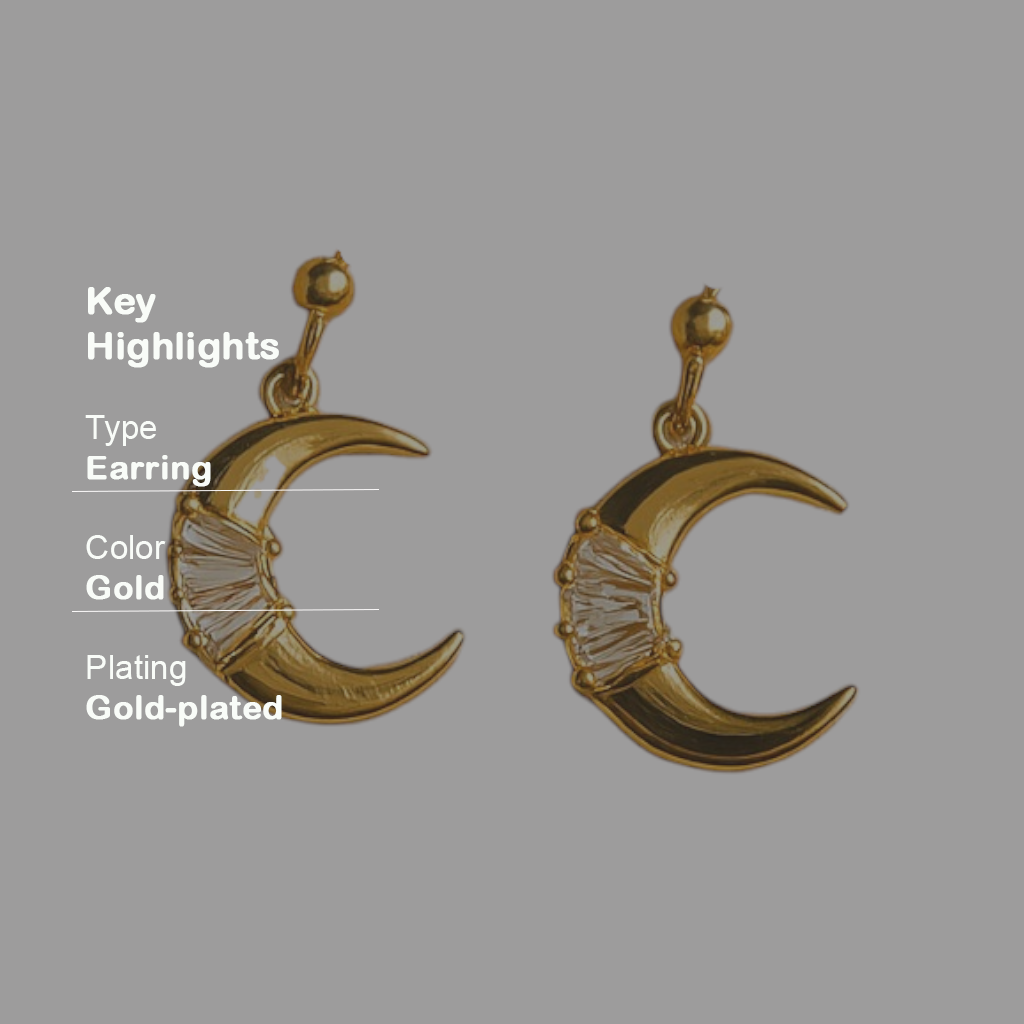 18k Gold Moon Stud Earrings
