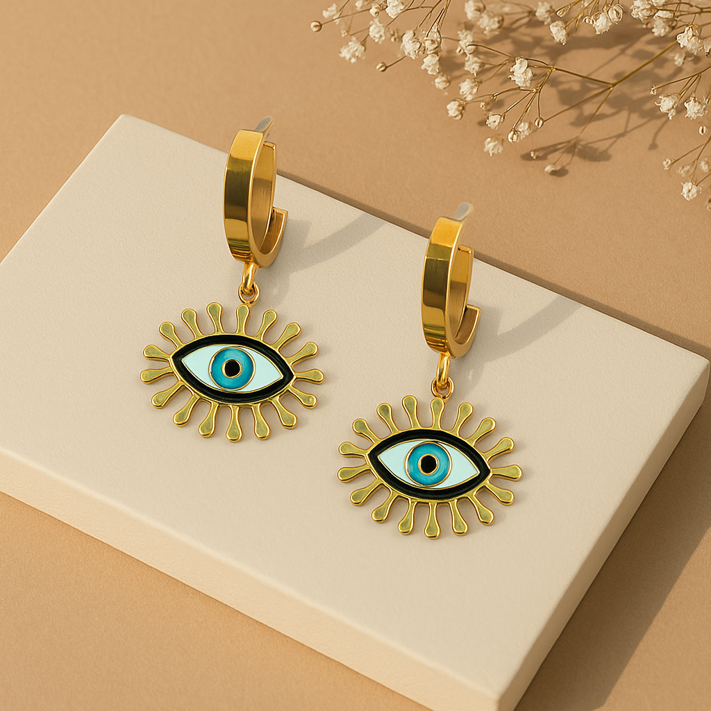 18k Gold Evil Eye Hoop Earrings