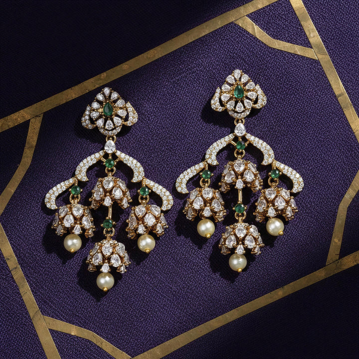 Luxury Emerald & Pearl Kundan Chandbali Earrings