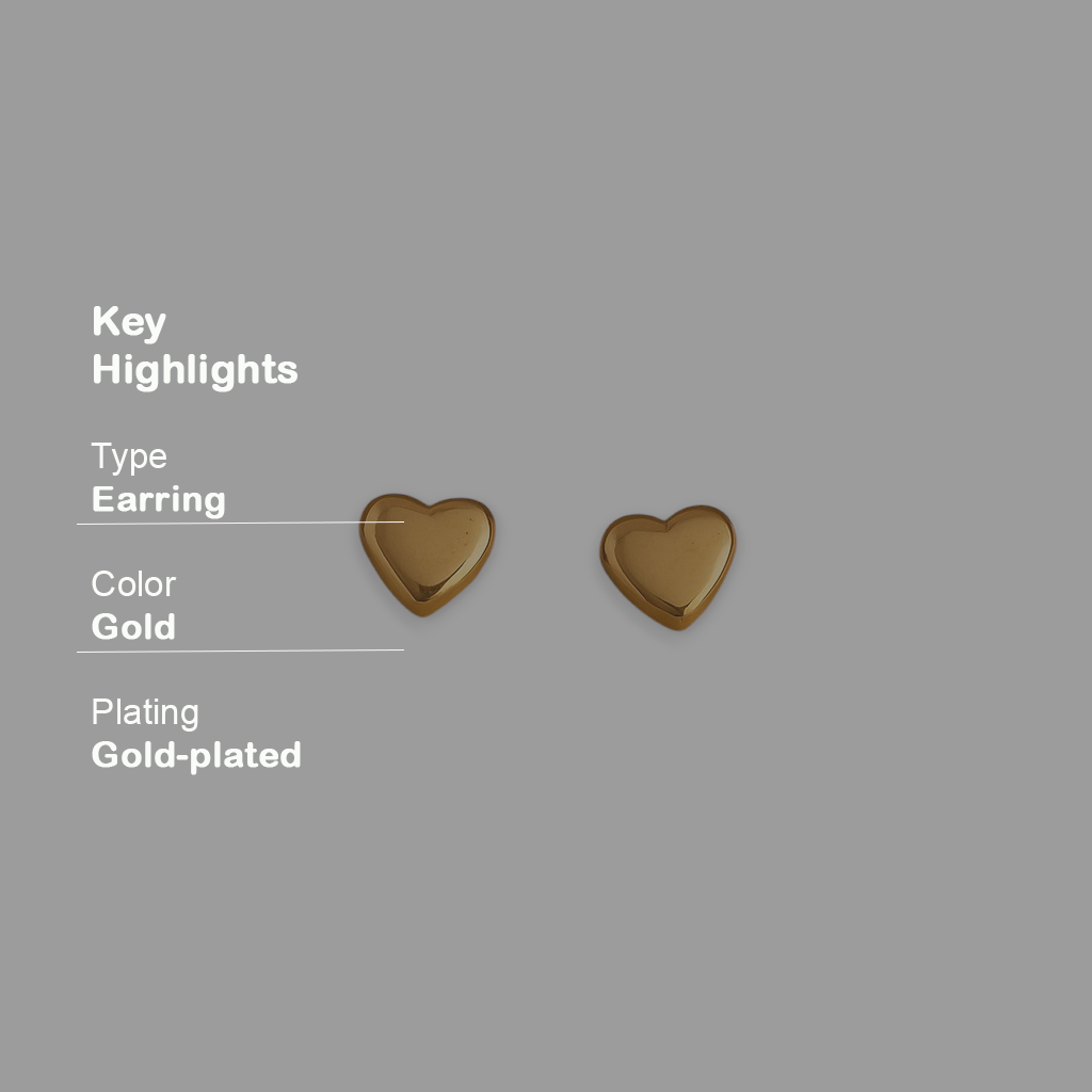 18k Gold Heart Stud Earrings