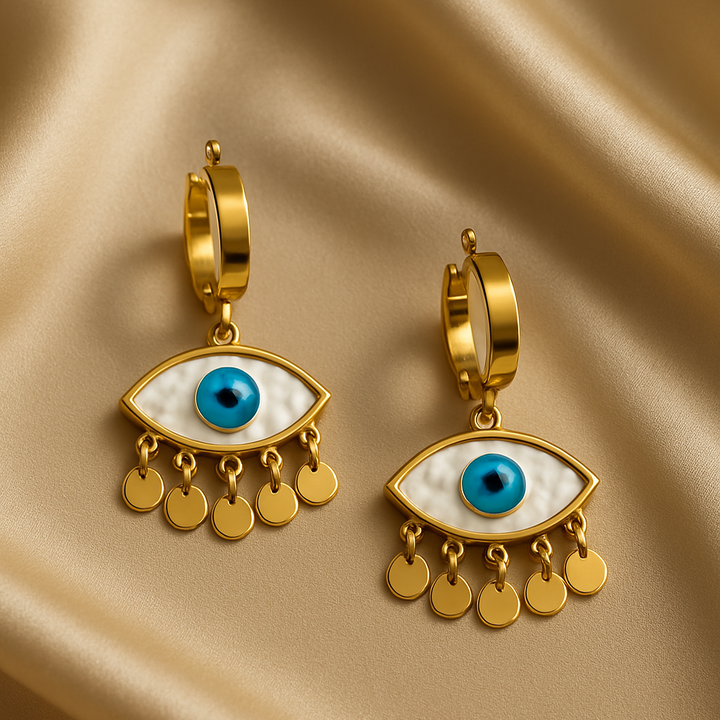 18k Gold Evil Eye Hoop Earrings