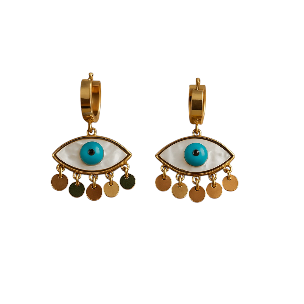 18k Gold Evil Eye Hoop Earrings