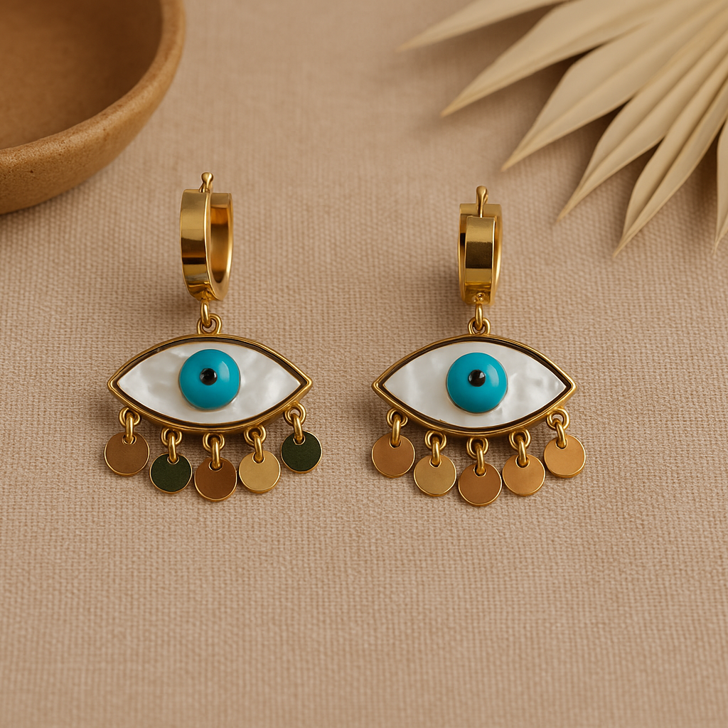 18k Gold Evil Eye Hoop Earrings