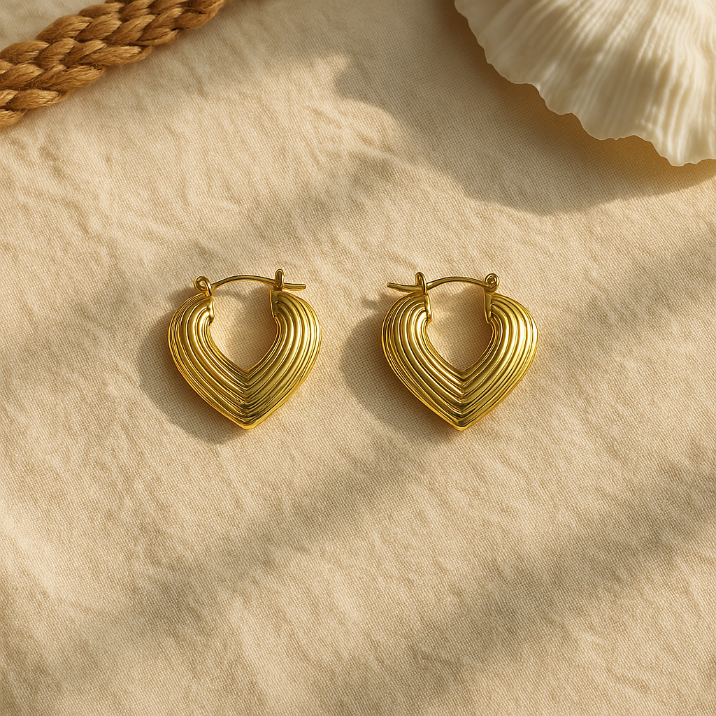 18k Gold Adorable Heart hoop Earrings