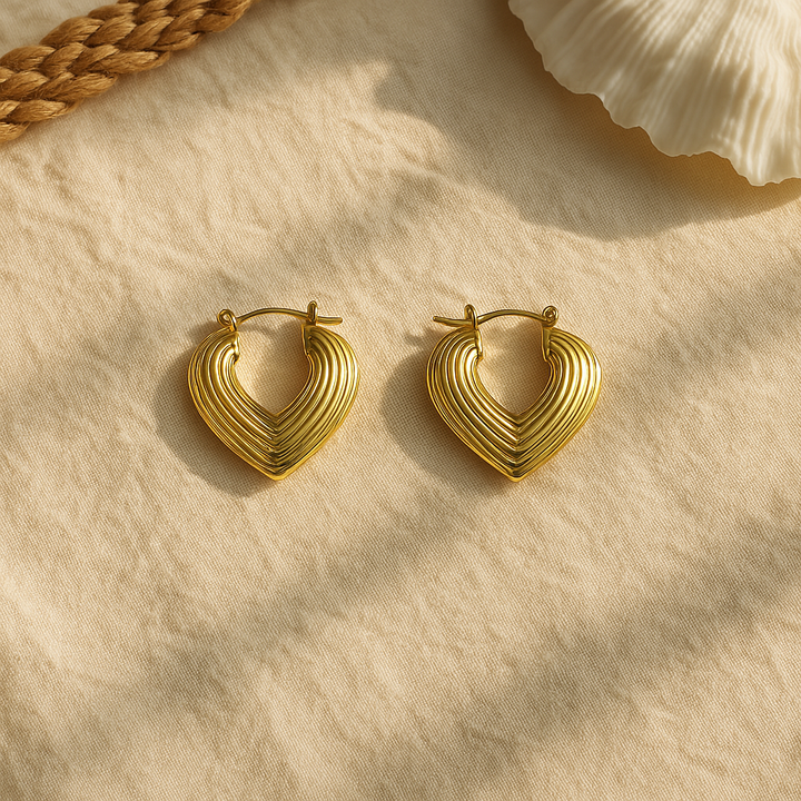 18k Gold Adorable Heart hoop Earrings
