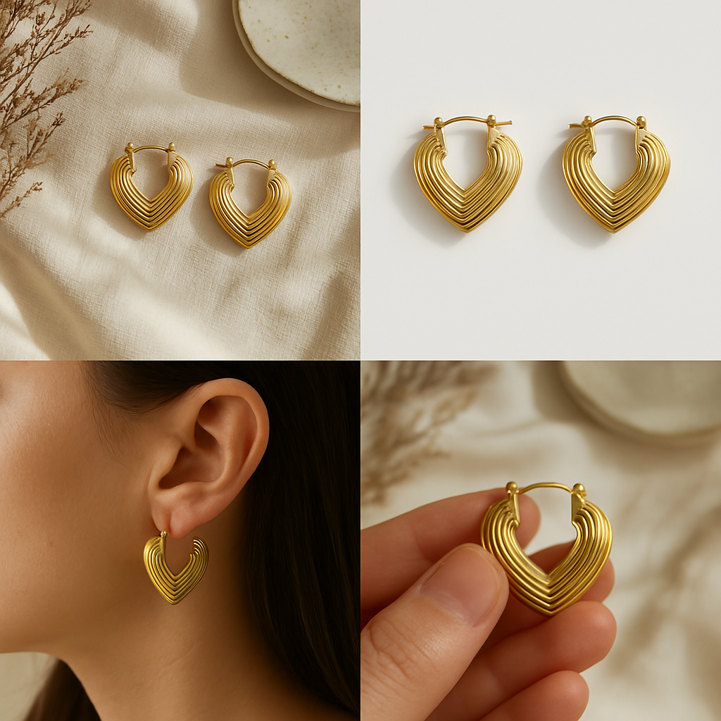 18k Gold Adorable Heart hoop Earrings