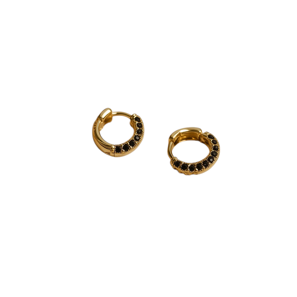 18k Gold Black Minimal Hoop Earrings