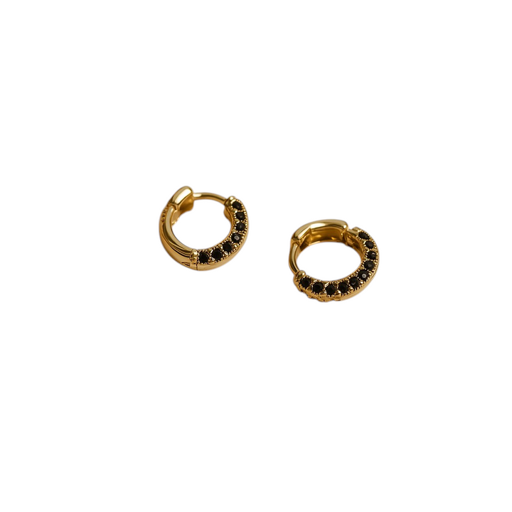 18k Gold Black Minimal Hoop Earrings