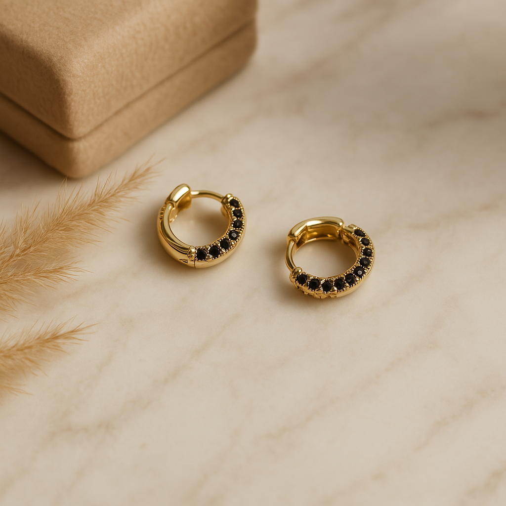 18k Gold Black Minimal Hoop Earrings