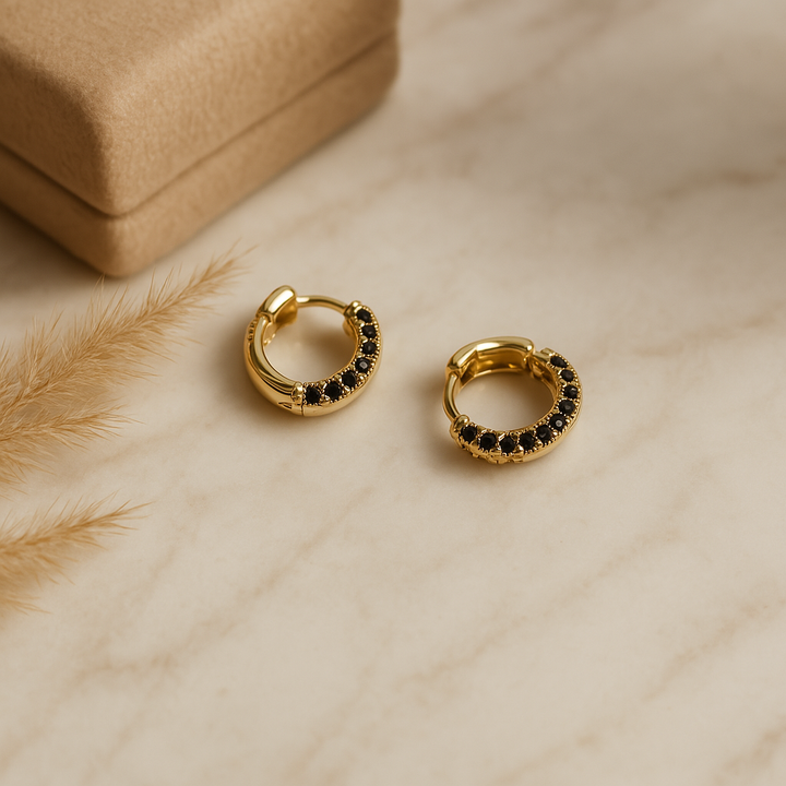 18k Gold Black Minimal Hoop Earrings