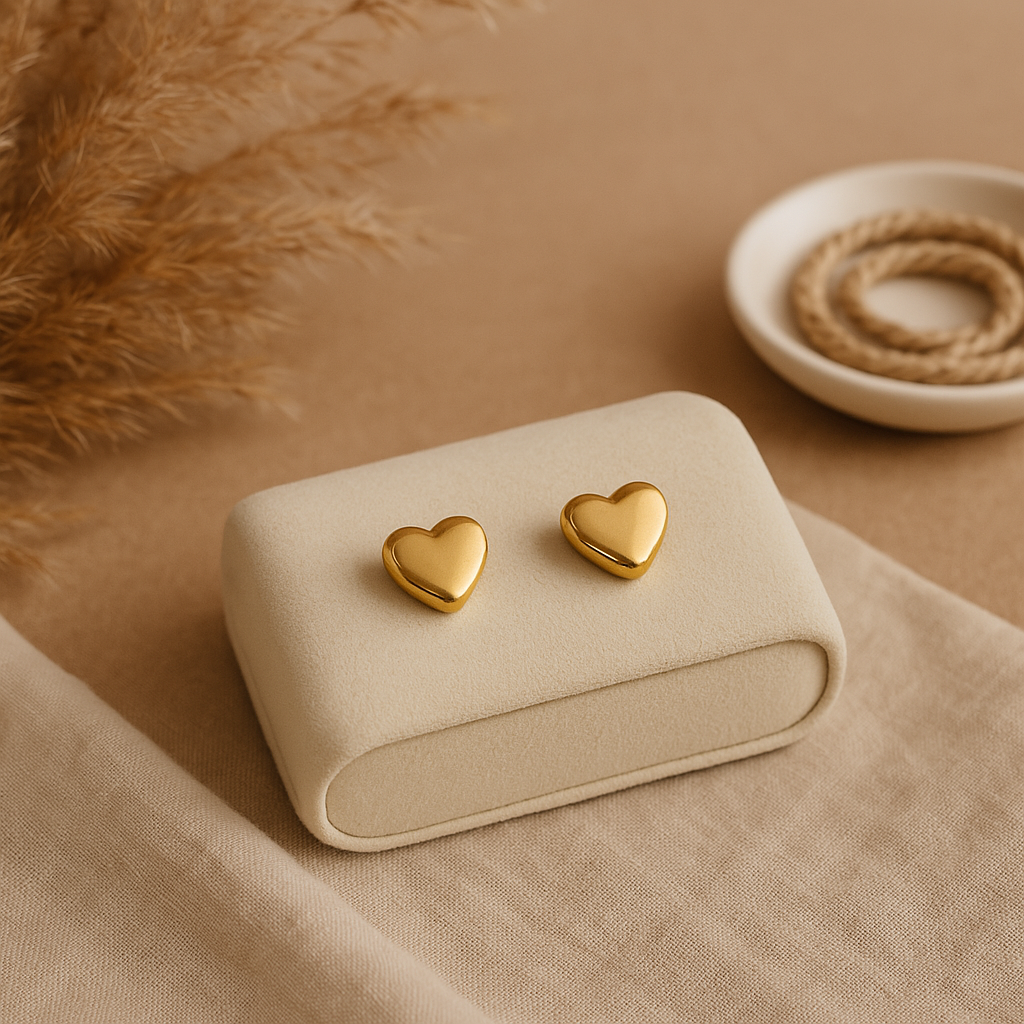 18k Gold Heart Stud Earrings